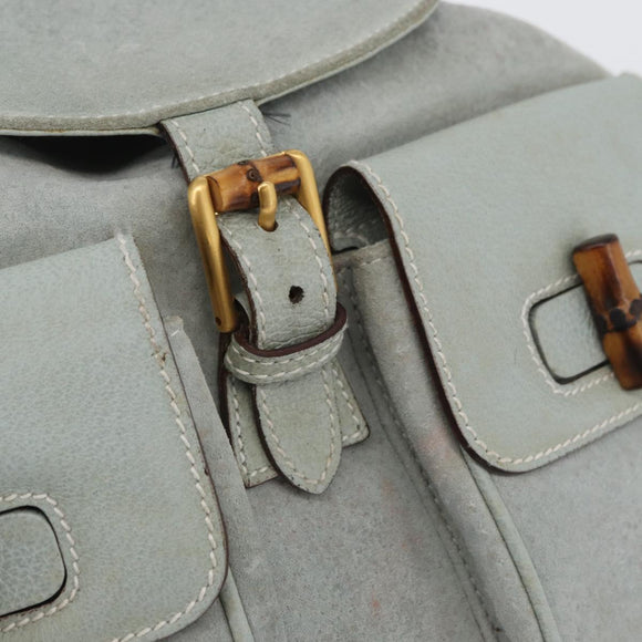 GUCCI Bamboo Backpack Suede Light Blue Gold 003 2058 0016 Auth LNZ552