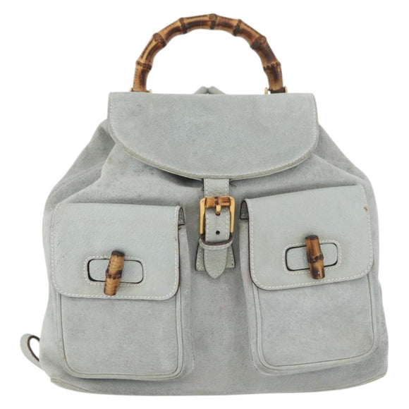 GUCCI Bamboo Backpack Suede Light Blue Gold 003 2058 0016 Auth LNZ552
