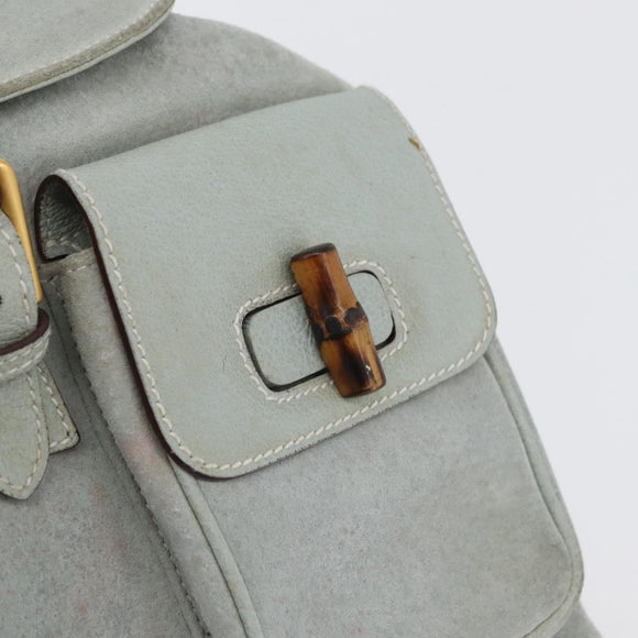 GUCCI Bamboo Backpack Suede Light Blue Gold 003 2058 0016 Auth LNZ552