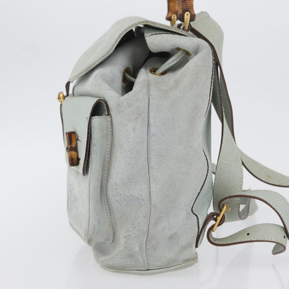 GUCCI Bamboo Backpack Suede Light Blue Gold 003 2058 0016 Auth LNZ552