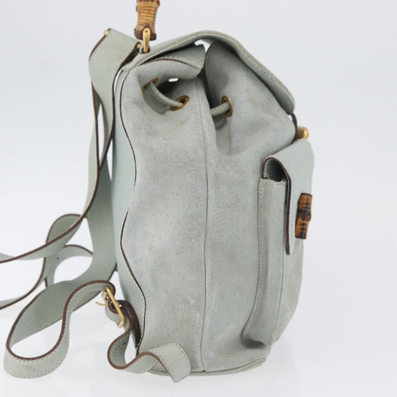 GUCCI Bamboo Backpack Suede Light Blue Gold 003 2058 0016 Auth LNZ552