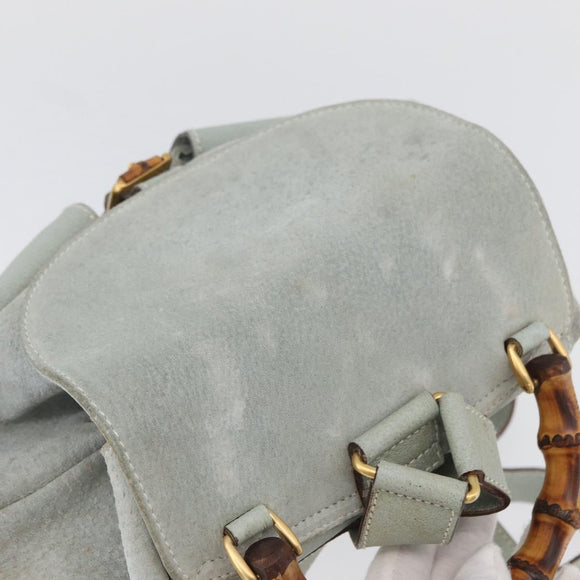 GUCCI Bamboo Backpack Suede Light Blue Gold 003 2058 0016 Auth LNZ552