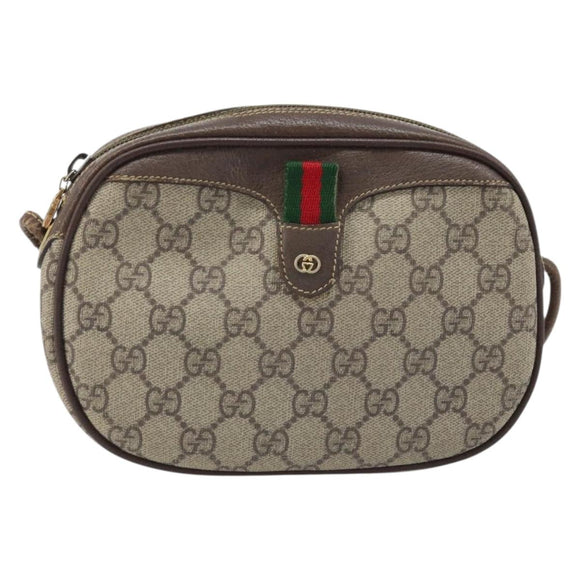 GUCCI GG Supreme Web Sherry Line Bag PVC Beige Gold 007 58 6112 Auth LNZ553