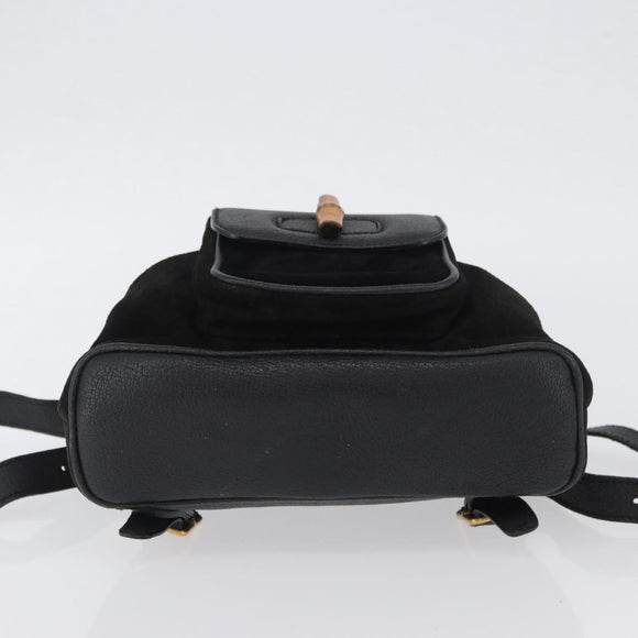 GUCCI Bamboo Backpack Leather Black Gold 003 3444 0030 Auth LNZ554
