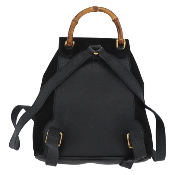 GUCCI Bamboo Backpack Leather Black Gold 003 3444 0030 Auth LNZ554