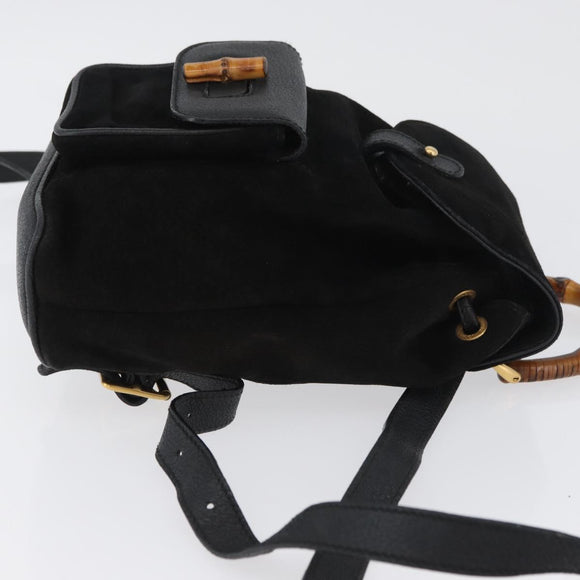 GUCCI Bamboo Backpack Leather Black Gold 003 3444 0030 Auth LNZ554