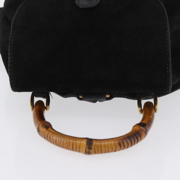 GUCCI Bamboo Backpack Leather Black Gold 003 3444 0030 Auth LNZ554