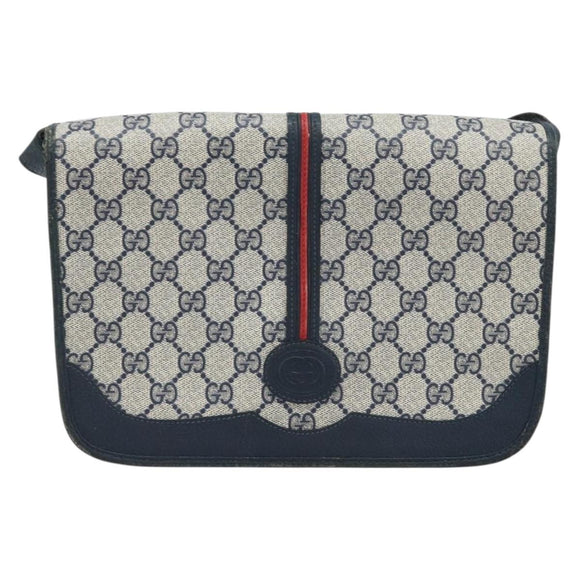 GUCCI Micro GG Supreme Sherry Line Bag PVC Navy Gold 001 113 0551 Auth LNZ556