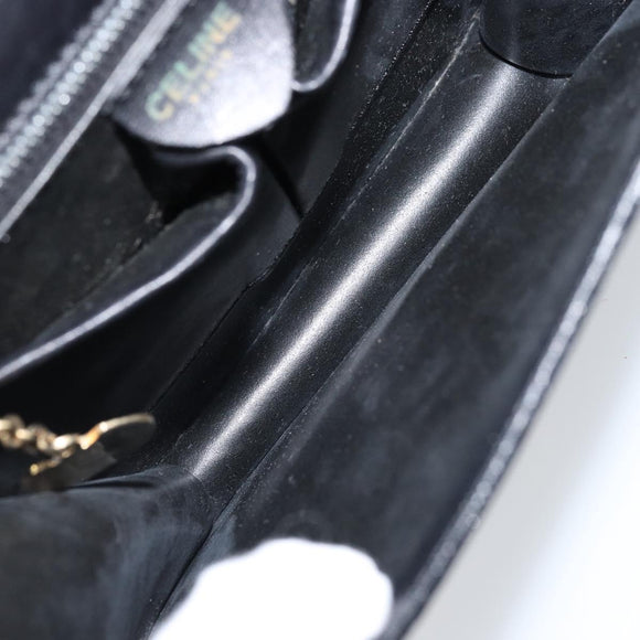 CELINE Hand Bag Leather Black Gold Auth LNZ560A