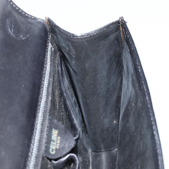 CELINE Hand Bag Leather Black Gold Auth LNZ560A