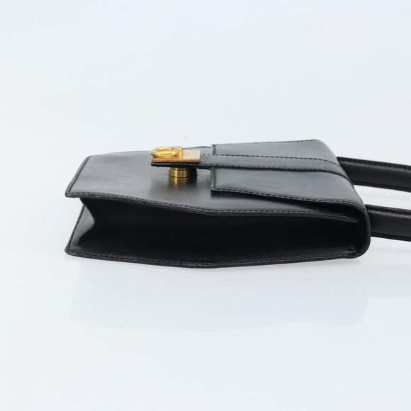 CELINE Hand Bag Leather Black Gold Auth LNZ560A