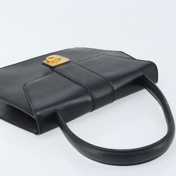 CELINE Hand Bag Leather Black Gold Auth LNZ560A