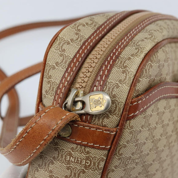 CELINE Macadam Canvas Shoulder Bag PVC Beige Gold Auth LNZ569