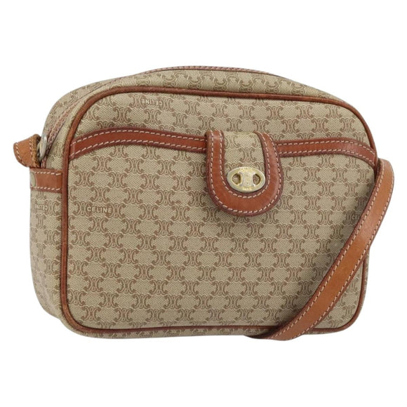 CELINE Macadam Canvas Shoulder Bag PVC Beige Gold Auth LNZ569