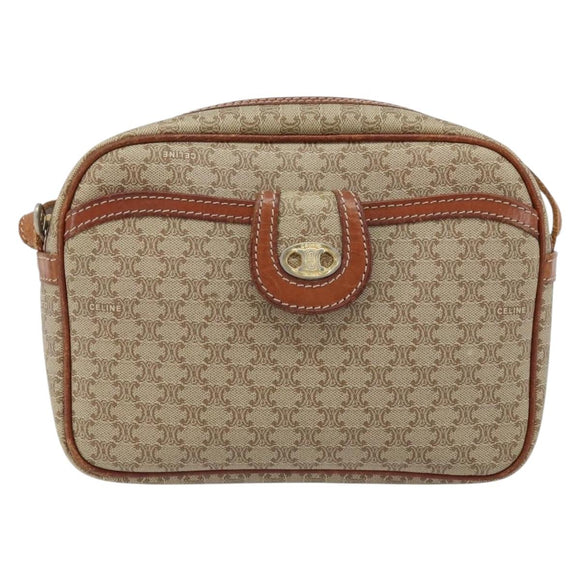 CELINE Macadam Canvas Shoulder Bag PVC Beige Gold Auth LNZ569