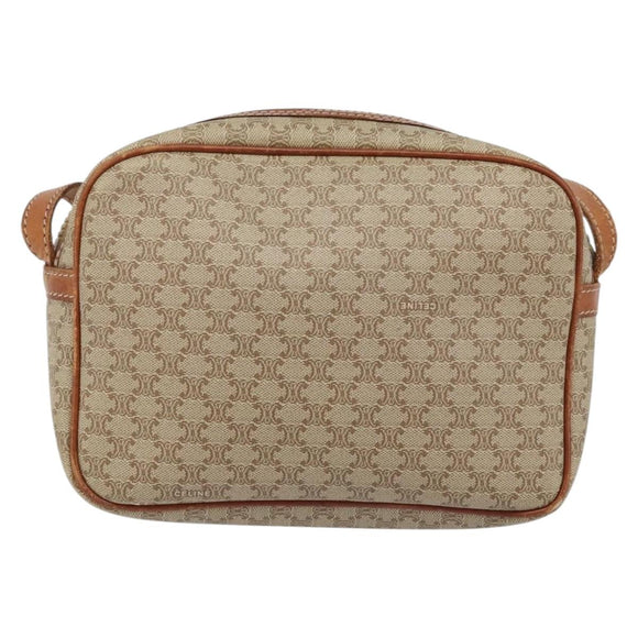 CELINE Macadam Canvas Shoulder Bag PVC Beige Gold Auth LNZ569