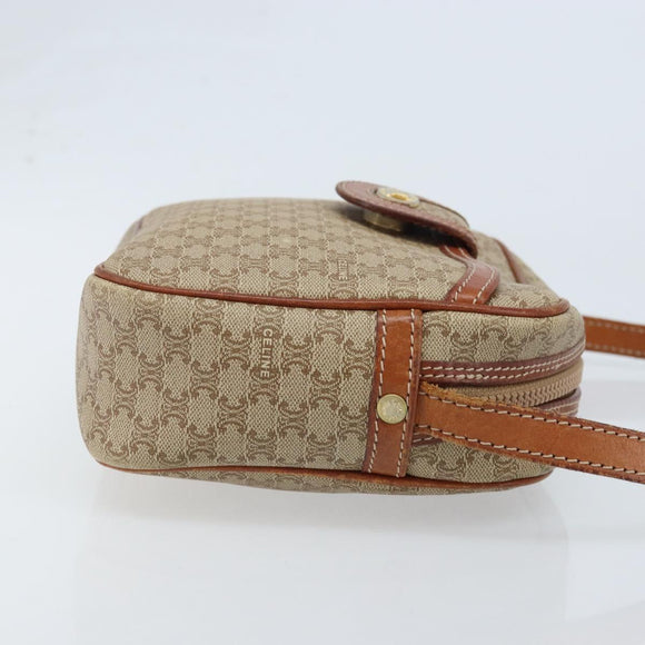 CELINE Macadam Canvas Shoulder Bag PVC Beige Gold Auth LNZ569
