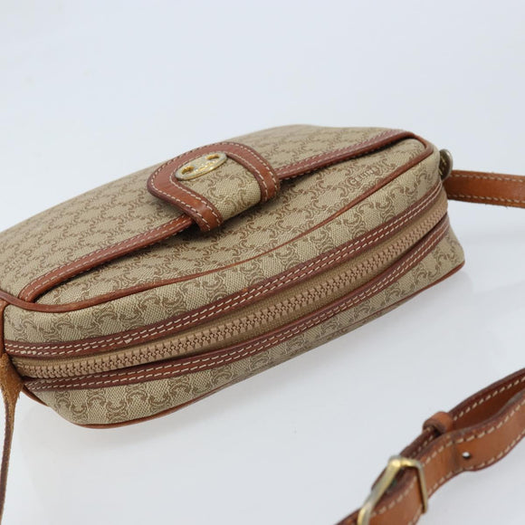 CELINE Macadam Canvas Shoulder Bag PVC Beige Gold Auth LNZ569