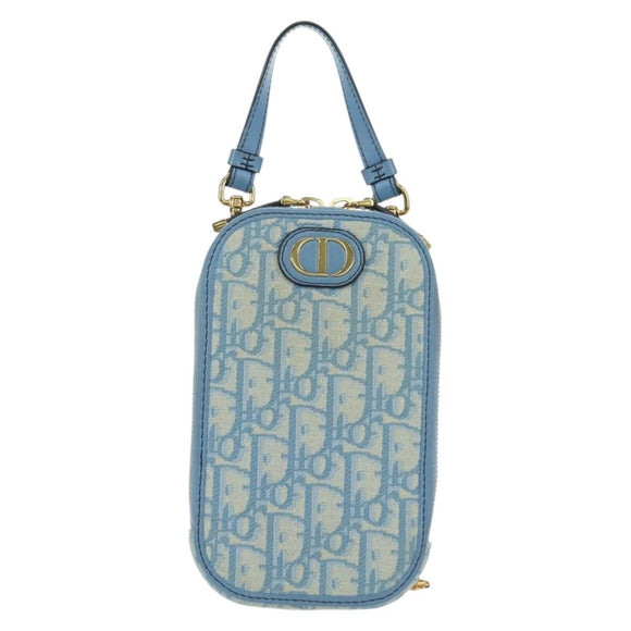 Christian Dior Trotter Canvas Phone Holder Chain 2way Light Blue Auth LNZ570SAM