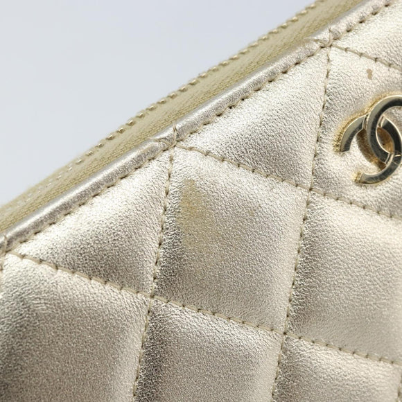 CHANEL Matelasse Long Wallet Lamb Skin Gold Tone CC Auth LNZ571V