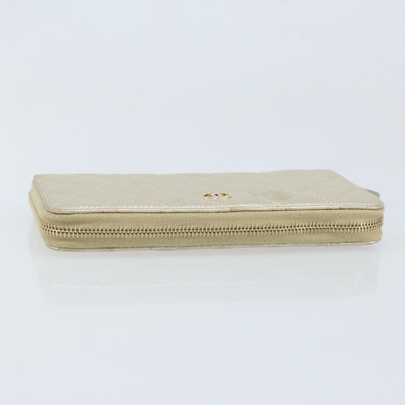 CHANEL Matelasse Long Wallet Lamb Skin Gold Tone CC Auth LNZ571V