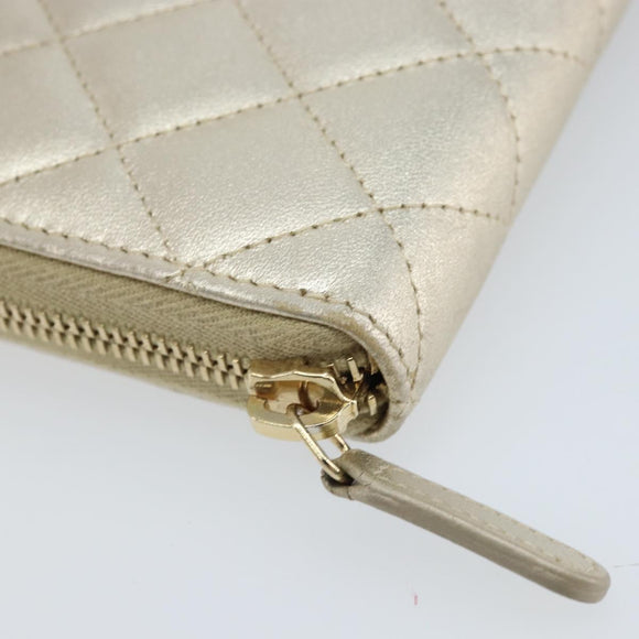 CHANEL Matelasse Long Wallet Lamb Skin Gold Tone CC Auth LNZ571V