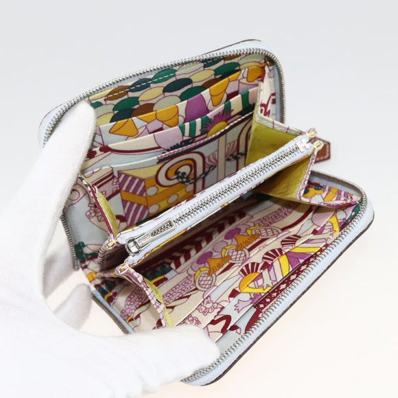 HERMES Azap Compact Silk-in Wallet Leder Multicolor Silber Auth LNZ572SAM