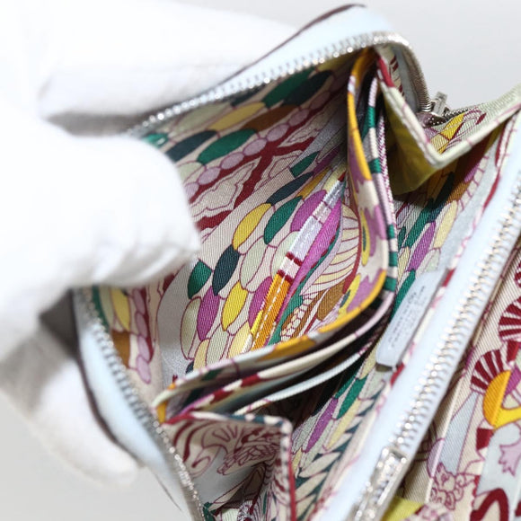 HERMES Azap Compact Silk-in Wallet Leder Multicolor Silber Auth LNZ572SAM