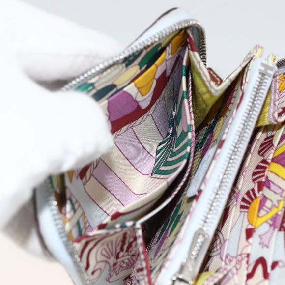HERMES Azap Compact Silk-in Wallet Leder Multicolor Silber Auth LNZ572SAM