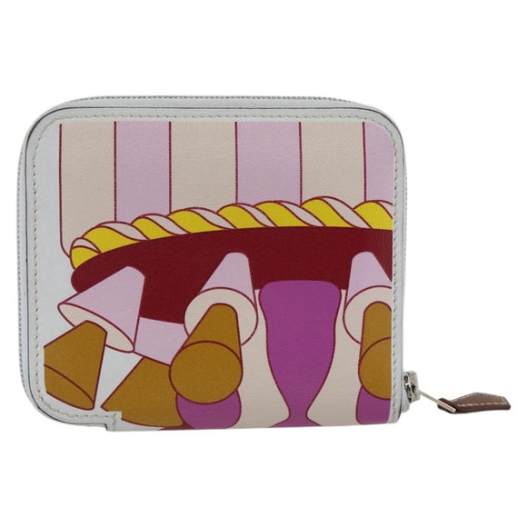 HERMES Azap Compact Silk-in Wallet Leder Multicolor Silber Auth LNZ572SAM