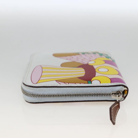 HERMES Azap Compact Silk-in Wallet Leder Multicolor Silber Auth LNZ572SAM