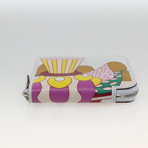HERMES Azap Compact Silk-in Wallet Leder Multicolor Silber Auth LNZ572SAM