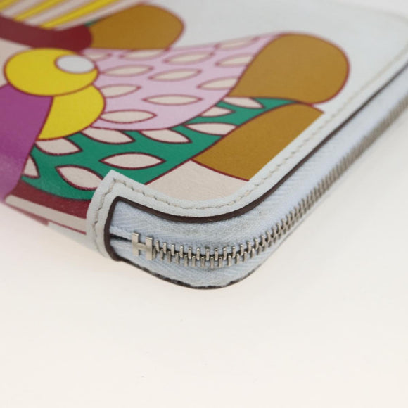HERMES Azap Compact Silk-in Wallet Leder Multicolor Silber Auth LNZ572SAM
