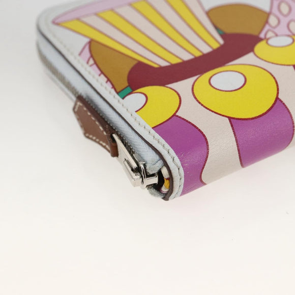 HERMES Azap Compact Silk in Wallet Leather Multicolor Silver Auth LNZ572SAM