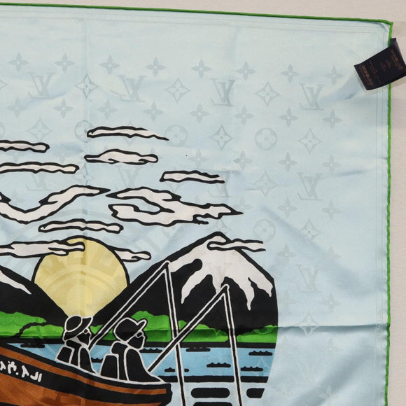 LOUIS VUITTON LV City Stamp Bandana Schal Seide Hellblau M96939 LV Auth LNZ586M