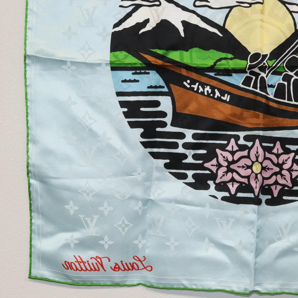LOUIS VUITTON LV City Stamp Bandana Scarf Silk Light Blue M96939 LV Auth LNZ586M