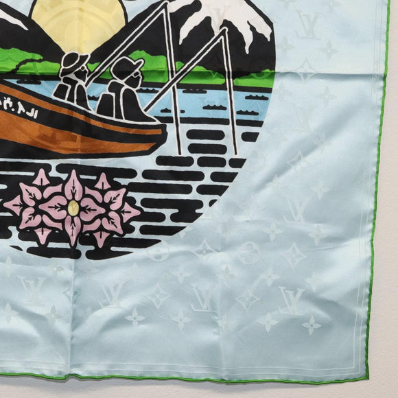 LOUIS VUITTON LV City Stamp Bandana Scarf Silk Light Blue M96939 LV Auth LNZ586M