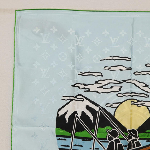 LOUIS VUITTON LV City Stamp Bandana Schal Seide Hellblau M96939 LV Auth LNZ586M