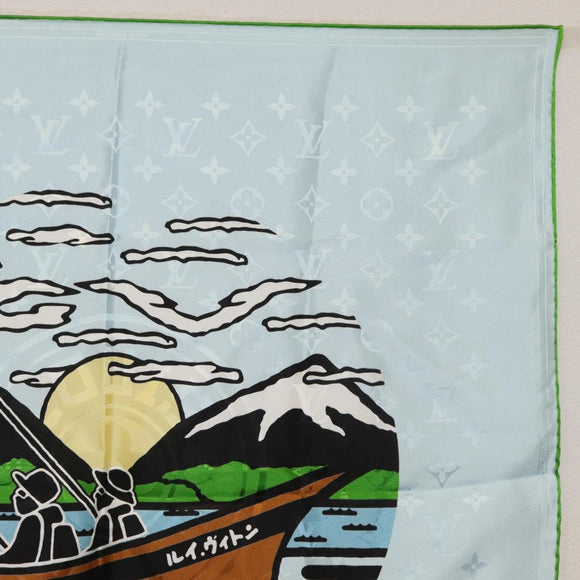 LOUIS VUITTON LV City Stamp Bandana Schal Seide Hellblau M96939 LV Auth LNZ586M