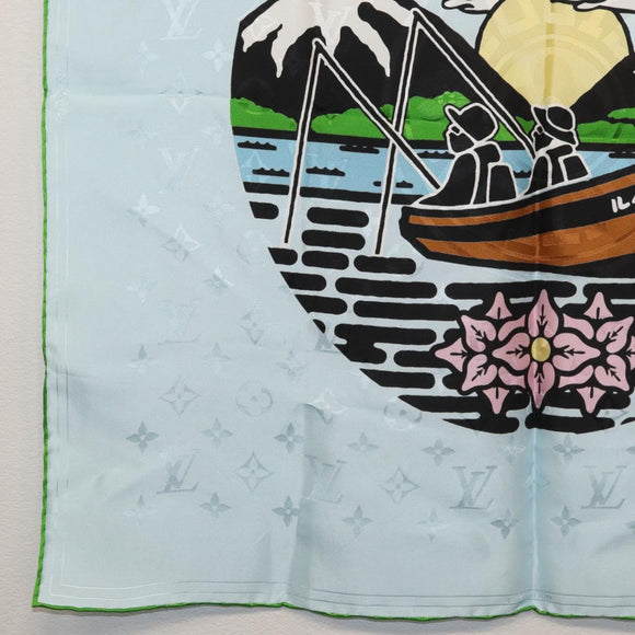 LOUIS VUITTON LV City Stamp Bandana Schal Seide Hellblau M96939 LV Auth LNZ586M