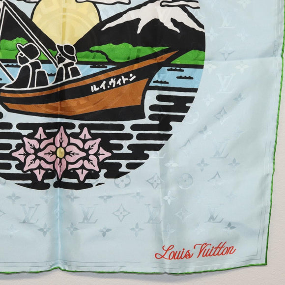 LOUIS VUITTON LV City Stamp Bandana Schal Seide Hellblau M96939 LV Auth LNZ586M