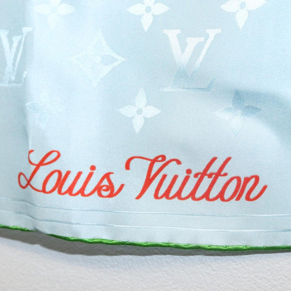 LOUIS VUITTON LV City Stamp Bandana Schal Seide Hellblau M96939 LV Auth LNZ586M