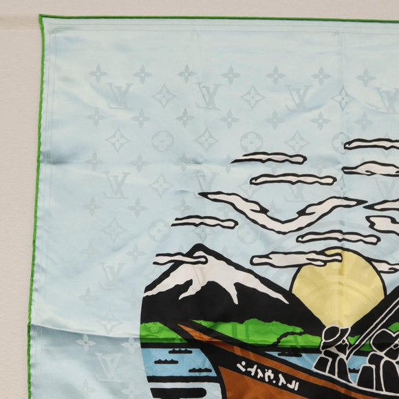 LOUIS VUITTON LV City Stamp Bandana Schal Seide Hellblau M96939 LV Auth LNZ586M