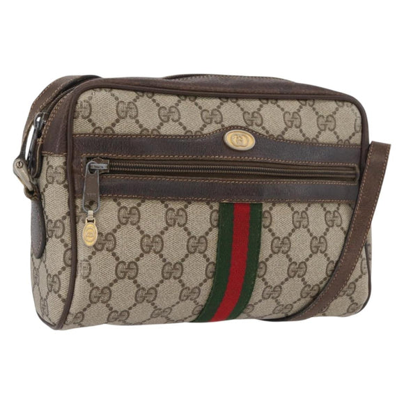 GUCCI GG Supreme Web Sherry Line Bag PVC Beige Gold 67 02 004 Auth LNZ594