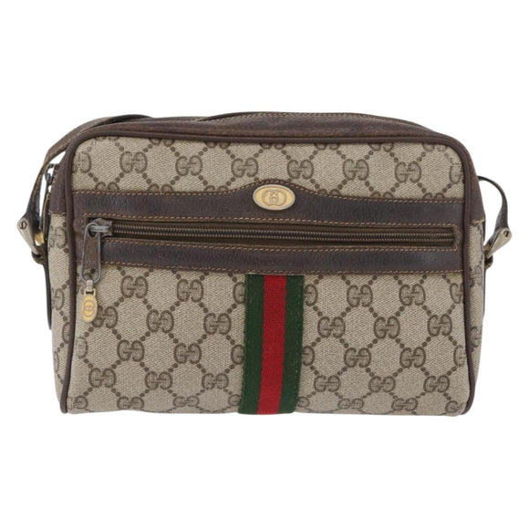 GUCCI GG Supreme Web Sherry Line Bag PVC Beige Gold 67 02 004 Auth LNZ594