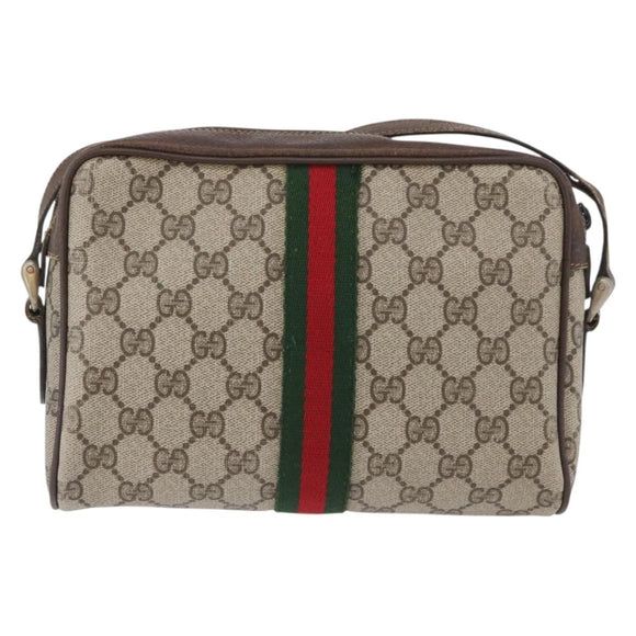 GUCCI GG Supreme Web Sherry Line Bag PVC Beige Gold 67 02 004 Auth LNZ594