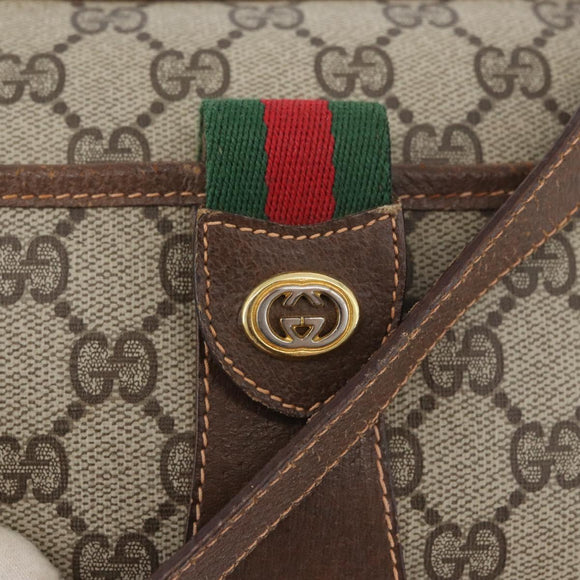 GUCCI GG Supreme Web Sherry Line Bag PVC Beige Gold 89 02 032 Auth LNZ595
