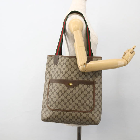 GUCCI GG Supreme Web Sherry Line Tote Bag PVC Beige Red 39 02 0031 Auth LNZ596
