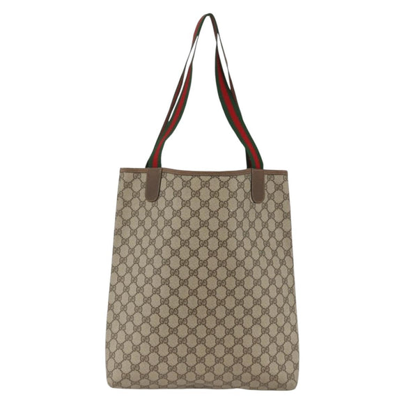 GUCCI GG Supreme Web Sherry Line Tote Bag PVC Beige Red 39 02 0031 Auth LNZ596