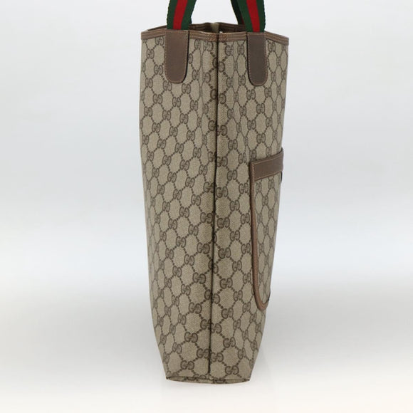 GUCCI GG Supreme Web Sherry Line Tote Bag PVC Beige Red 39 02 0031 Auth LNZ596